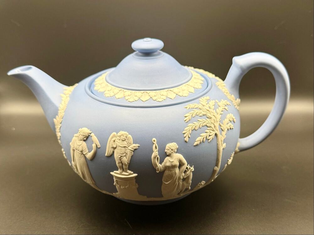 Vintage Wedgwood Jasperware Blue Teapot Made in England 1980